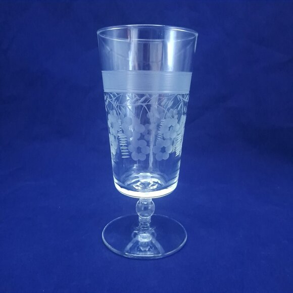 Vintage Etched Iced Tea Glass With Floral Design - Picture 1 of 6